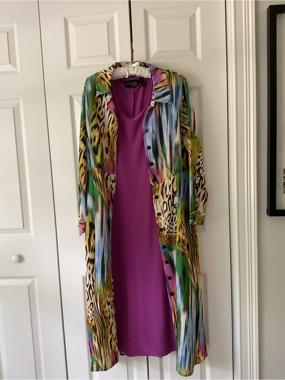 Renee Goldstein Purple/Magenta Dress with Multicolor Animal Print Duster